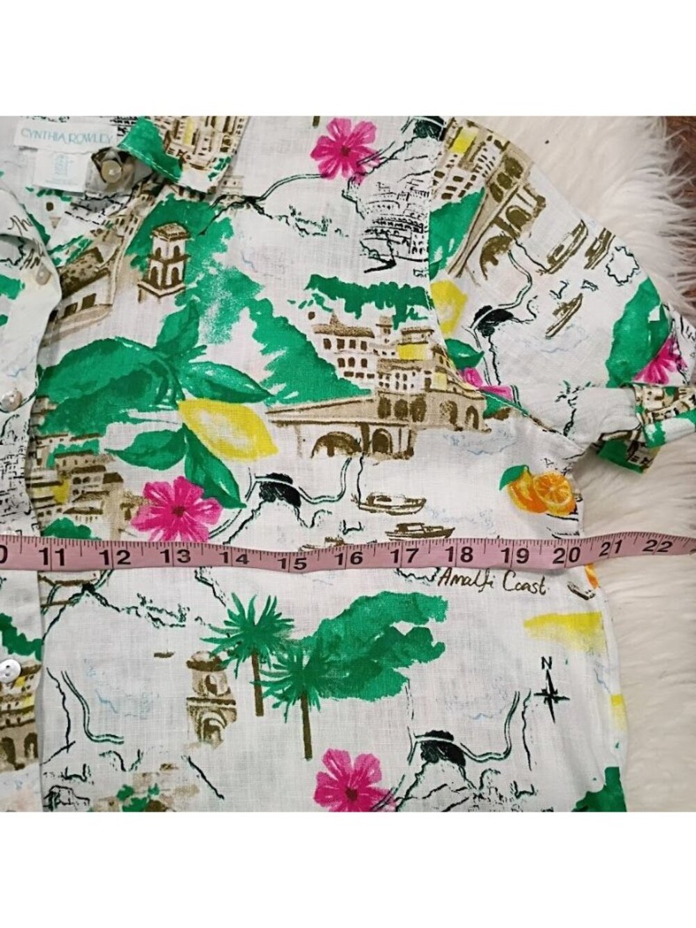 Cynthia Rowley Amalfi Coast Linen Shirt S Resortwear Coastal GreenWhite - Picture 6 of 9